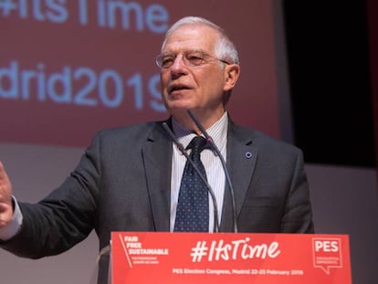 El ministro de Exteriores, Josep Borrell, el viernes, en un acto con los socialistas europeos en Madrid. En vídeo, José Luis Ábalos habla sobre la candidatura de Borrell.