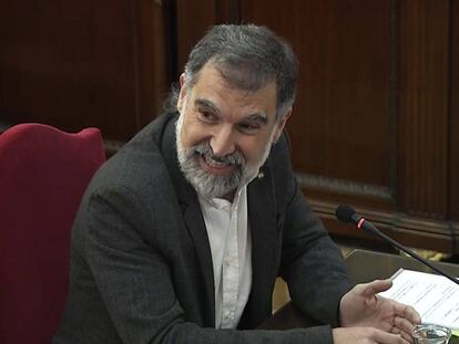 Jordi Cuixart, durante su declaración este martes en el juicio. En vídeo, así fue la declaración de Cuixart.