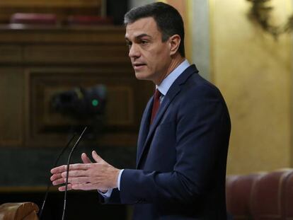 El presidente del Gobierno, Pedro Sanchez durante su intervención este miércoles en el Congreso. En vídeo, Pedro Sánchez en el Congreso: "La división nos hace más débiles".