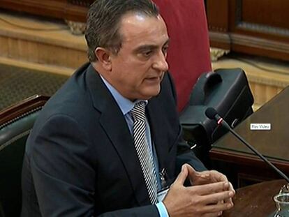 Manel Castellví, jefe de Información de los Mossos, durante la sesión de este jueves del juicio del 'procés'.
