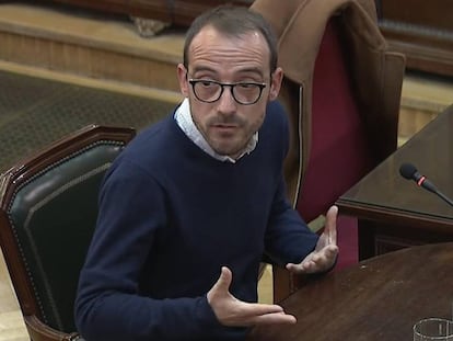 Jaume Mestre, responsable de Difusión Institucional de la Generalitat, durante la sesión del juicio del 'procés'