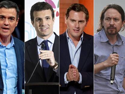 Pedro Sánchez, Pablo Casado, Albert Rivera, Pablo Iglesias y Santiago Abascal. En vídeo, así han comenzado la campaña todos líderes de los partidos.