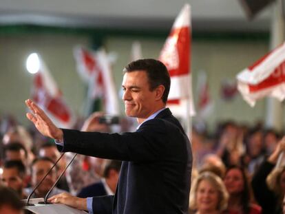 En vídeo, el candidato del PSOE a la presidencia del Gobierno, Pedro Sánchez, durante un mitin en Dos Hermanas (Sevilla), este jueves.
