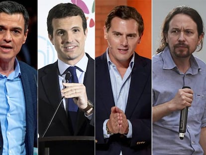 Pedro Sánchez, Pablo Casado, Albert Rivera, Pablo Iglesias y Santiago Abascal. Vídeo: acto de Ciudadanos en Errentería.