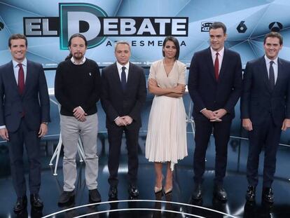 Debate en Atresmedia con la participación de Pablo Casado, Pablo Iglesias, Pedro Sánchez y Albert Rivera. En vídeo, Sánchez dice que no planea pactar con Ciudadanos.