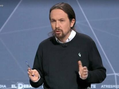El líder de Podemos, Pablo Iglesias, durante un momento del debate.