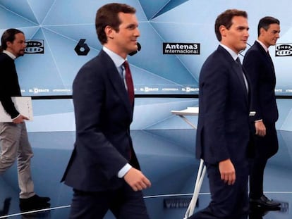 Los cuatro candidatos en el debate de Atresmedia. En vídeo, los mejores momentos del debate.