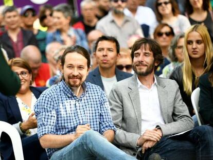 Pablo Iglesias, en un mitin de campaña en Pamplona.