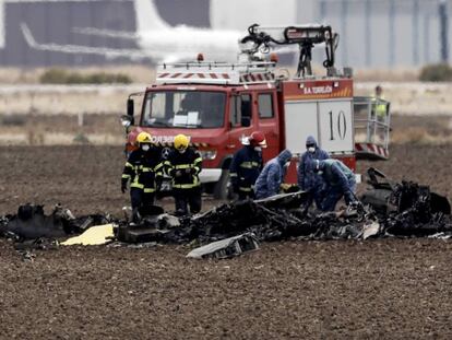 Los restos del F-18 siniestrado en octubre de 2017 tras despegar de la base de Torrejón.