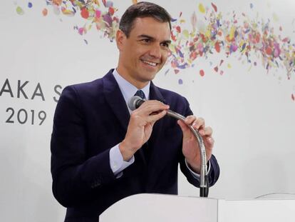 El presidente Pedro Sánchez, este sábado en la cumbre del G20 en Osaka. En vídeo, sus declaraciones en la comparecencia: "España no se puede parar".