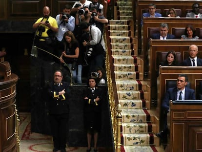 Pablo Iglesias, durante su intervención en el Congreso. En vídeo: 80 días de negociaciones y desencuentros entre Sánchez e Iglesias.