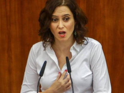 La candidata del PP a la Presidencia de la Comunidad de Madrid, Isabel Díaz Ayuso, este miércoles.