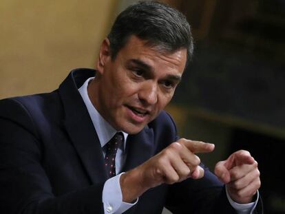 El presidente del Gobierno, Pedro Sánchez, este miércoles en el Congreso. En vídeo, Sánchez e Iglesias escenifican su desencuentro en el Congreso.
