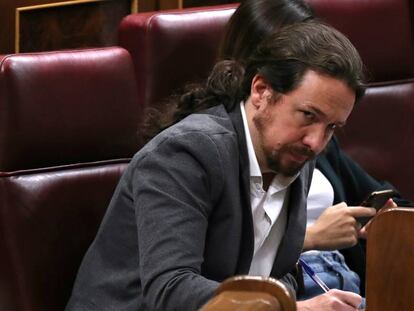 Pablo Iglesias, el pasado miércoles en el Congreso. En vídeo, declaraciones de Ione Belarra, portavoz de Unidas Podemos, este viernes.