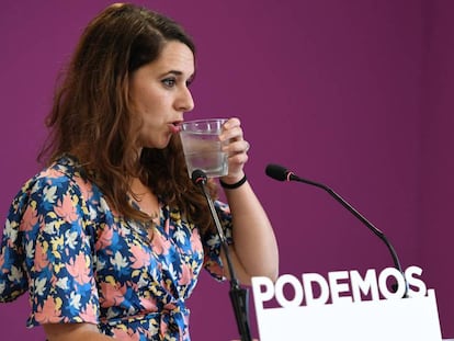 Noelia Vera durante la rueda de prensa tras el consejo de coordinación de Podemos este lunes.