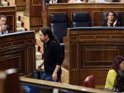 Pablo Iglesias, líder de Unidas Podemos, en el Congreso. En vídeo, el intercambio entre Carmen Calvo e Ione Belarra.