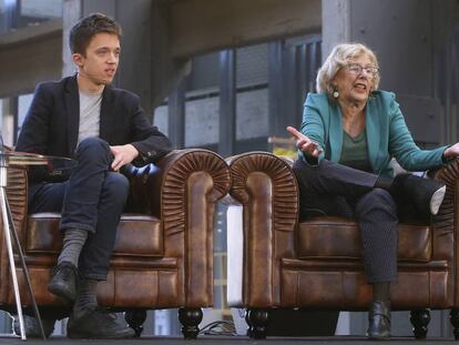Íñigo Errejón y Manuela Carmena, en la presentación del partido Más Madrid. En vídeo, la exalcaldesa evita pronunciarse sobre su participación en la lista del partido.
