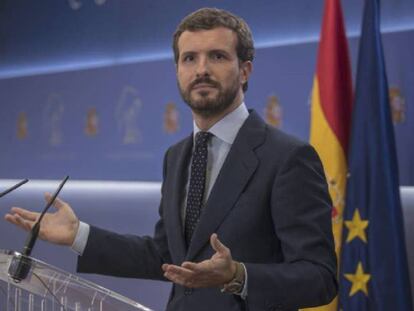 Pablo Casado, el pasado martes en el Congreso. En vídeo, sus declaraciones este jueves ante el Grupo Parlamentario Popular.