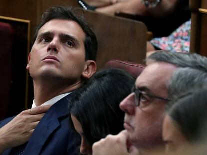 El líder de Ciudadanos, Albert Rivera, durante el pleno de investidura de Pedro Sánchez en julio. En vídeo, la propuesta de Rivera a Pedro Sánchez.