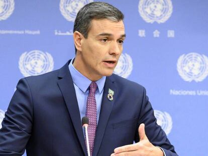 El presidente del Gobierno en funciones, Pedro Sánchez, el miércoles en la ONU. En vídeo, crónica sobre los datos del CIS.