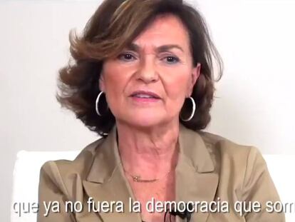 La vicepresidenta del Gobierno, Carmen Calvo. En vídeo, la campaña difundida este lunes.