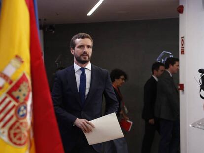 Pablo Casado comparece en el Congreso para valorar la sentencia del procés el pasado lunes.