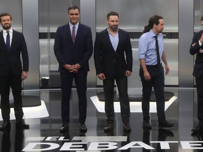 Casado, Sánchez, Abascal, Iglesias y Rivera, momentos antes del inicio del debate. En vídeo, resumen con los mejores momentos.