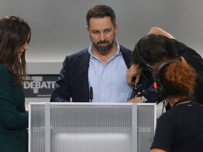 El candidato de Vox a la presidencia del Gobierno, Santiago Abascal, antes del debate electoral.