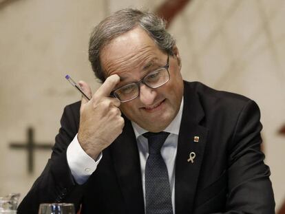 El presidente de la Generaliat, Quim Torra, este martes, durante la reunión semanal del ejecutivo catalán. En vídeo, la explicación del caso.