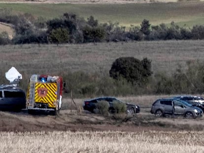 Inmediaciones del lugar en el que dos personas han muerto este domingo en Casarrubios del Monte (Toledo), cuando la avioneta en la que viajaban se ha estrellado. En vídeo, imágenes de la avioneta tras el accidente.