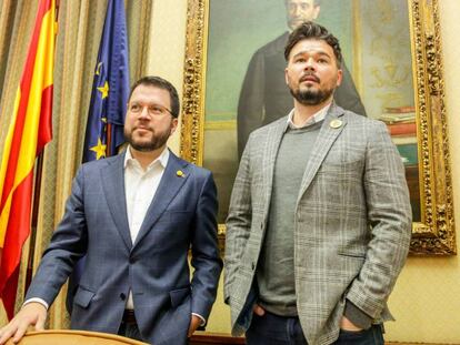 El vicepresidente del Govern, Pere Aragonés y el portavoz de ERC en el Congreso de los Diputados, Gabriel Rufián. En vídeo, declaraciones de los dos miembros de ERC.