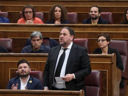 Oriol Junqueras, el pasado mayo en el Congreso de los Diputados. En vídeo, declaraciones de Casado pidiendo que se investigue la decisión de la Abogacía del Estado.