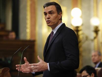 Pedro Sánchez, durante su intervención en el Congreso. En vídeo, el discurso de investidura completo.