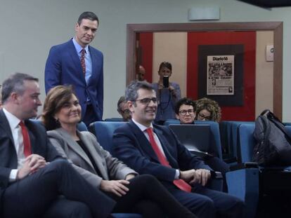 Pedro Sánchez, presidente del Gobierno, en la sala de prensa del Complejo de La Moncloa. ULY MARTIN. En vídeo, perfil de Iván Redondo. EPV