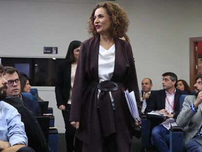 La ministra de Hacienda y portavoz del Gobierno, María Jesús Montero, antes de la rueda de prensa.