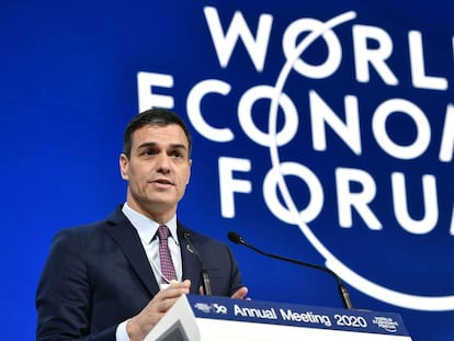 El presidente del Gobierno, Pedro Sánchez, durante su intervención en Davos.