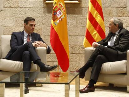 Reunión entre Pedro Sánchez y Quim Torra, este jueves en el Palau. En vídeo, declaraciones de Sánchez.