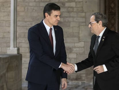 Sánchez y Torra, en el palacio de la Generalitat en febrero. VÍDEO: Atlas