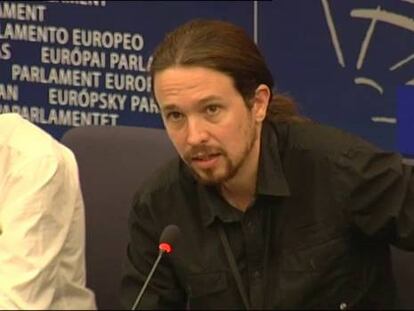 "Estamos aquí para dar la cara" ha dicho hoy Iglesias en el Parlamento Europeo.