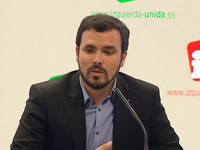 El candidato a la presidencia del Gobierno por IU, Alberto Garzón, durante la presentación del lema de la campaña a las elecciones del 24-M.