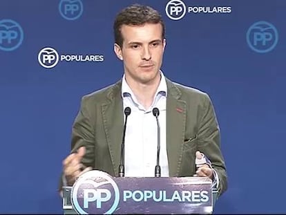 El vicesecretario de Comunicación del PP, Pablo Casado, este lunes.