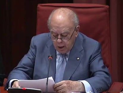 El expresidente de la Generalitat Jordi Pujol, durante su declaración en el Parlament sobre el dinero en el extranjero.