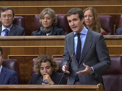 Pablo Casado, durante su intervención en el Congreso, este miércoles.