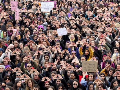 Asistentes a la manifestación del 8-M en Bilbao.