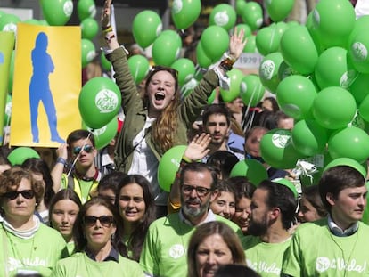 Participantes en la manifestación contra el aborto celebrada este domingo en Madrid.