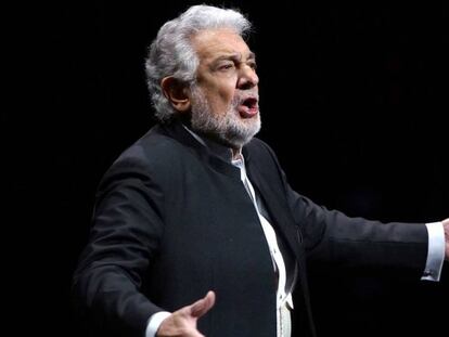 Plácido Domingo, durante la representación de 'I due Foscari' de Verdi, en el Teatro Real de Madrid, en julio de 2016.