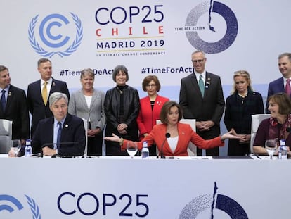 La presidenta del Congreso de EE UU, Nancy Pelosi, en el COP25. En vídeo, declaraciones de Pelosi.