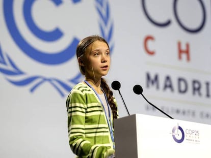 Greta Thunberg pronuncia su discurso ante el plenario de la Cumbre del Clima, este miércoles. En vídeo, Greta Thunberg y los jóvenes toman el pleno de la COP25.
