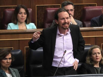 Pablo Iglesias, este miércoles en la sesión de control del Congreso. En vídeo, su respuesta a la diputada del PP Margarita Prohens, al ser preguntado por el caso el caso de las menores prostituidas en Baleares.