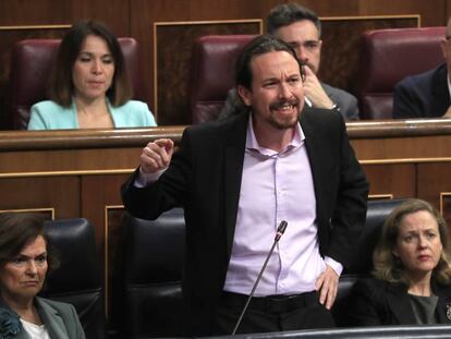 Pablo Iglesias, este miércoles en la sesión de control del Congreso. En vídeo, su respuesta a la diputada del PP Margarita Prohens, al ser preguntado por el caso el caso de las menores prostituidas en Baleares.